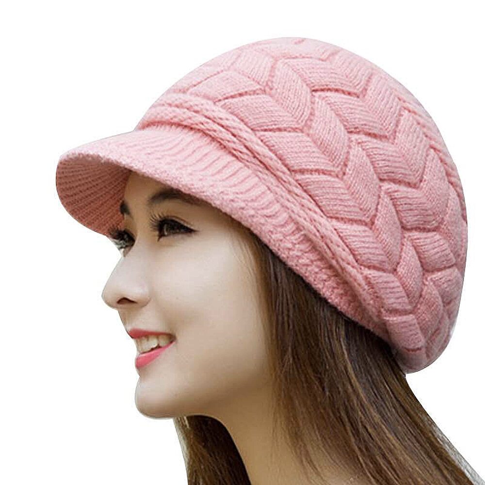 4290 Girls Cute Fall Winter Cozy Fur Earflap Knitted Wool Ski Cap Beret